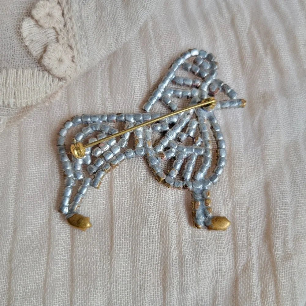 Vintage 1950s Czech Crystal Rhinestone Poodle Dog Brooch Multi Color Pot Metal